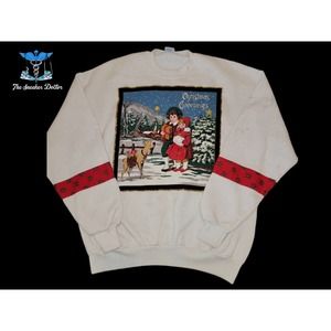 Vintage Jerzees Made in the USA Christmas Greetings Crewneck Sweater Size XL